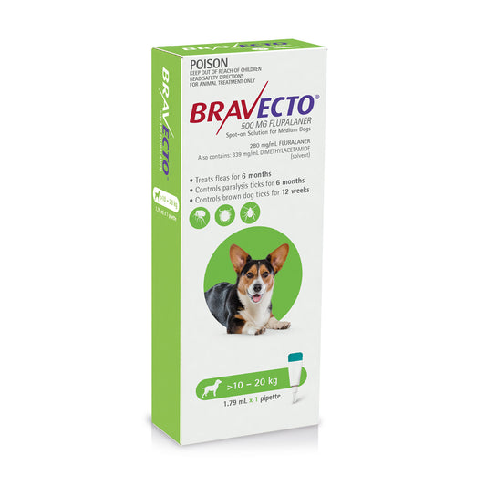 Bravecto Spot-On Flea & Tick Treatment For Medium Dogs 10-20kg - Protects Up To 6 Months - Default Title - Pest Control Treatment - Cat N Dog Shop