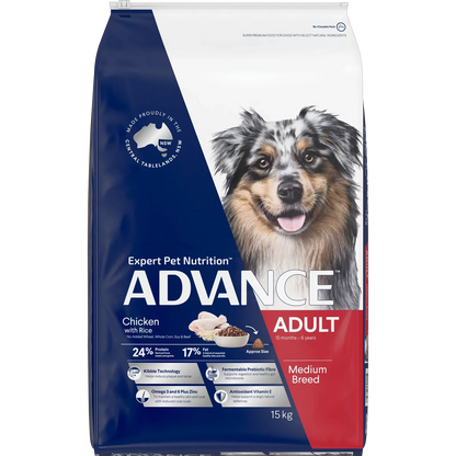 ADVANCE Adult Medium Breed Dry Dog Food Kibble Chicken With Rice 15kg