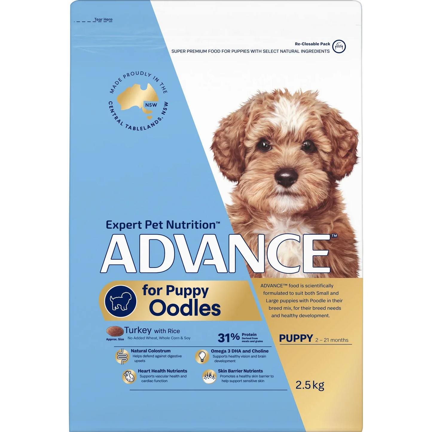 ADVANCE Oodles Puppy Dry Dog Food Kibble Turkey With Rice 2.5kg - 2.5kg - Dry Dog Food - Cat N Dog Shop