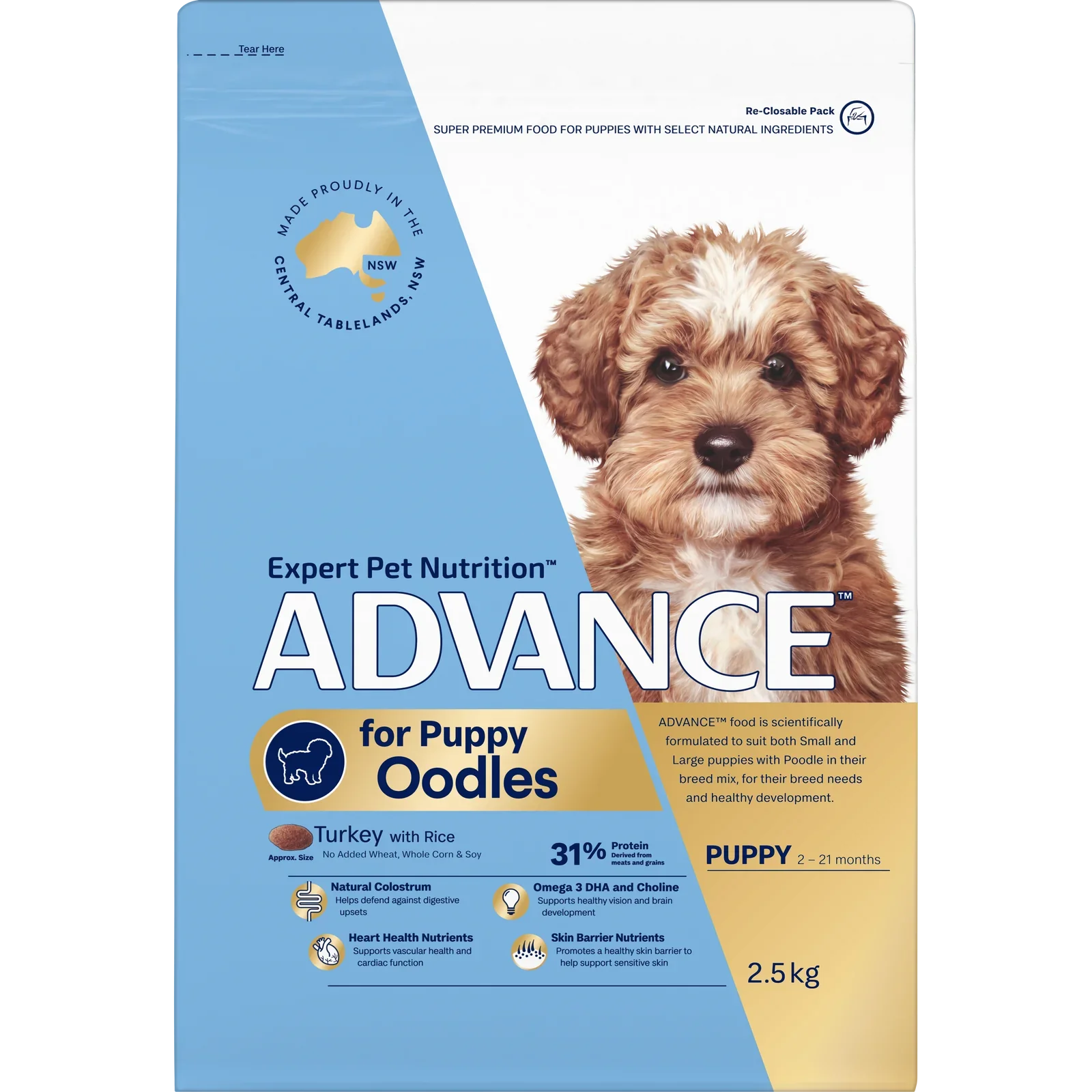 ADVANCE Oodles Puppy Dry Dog Food Kibble Turkey With Rice 2.5kg - 2.5kg - Dry Dog Food - Cat N Dog Shop