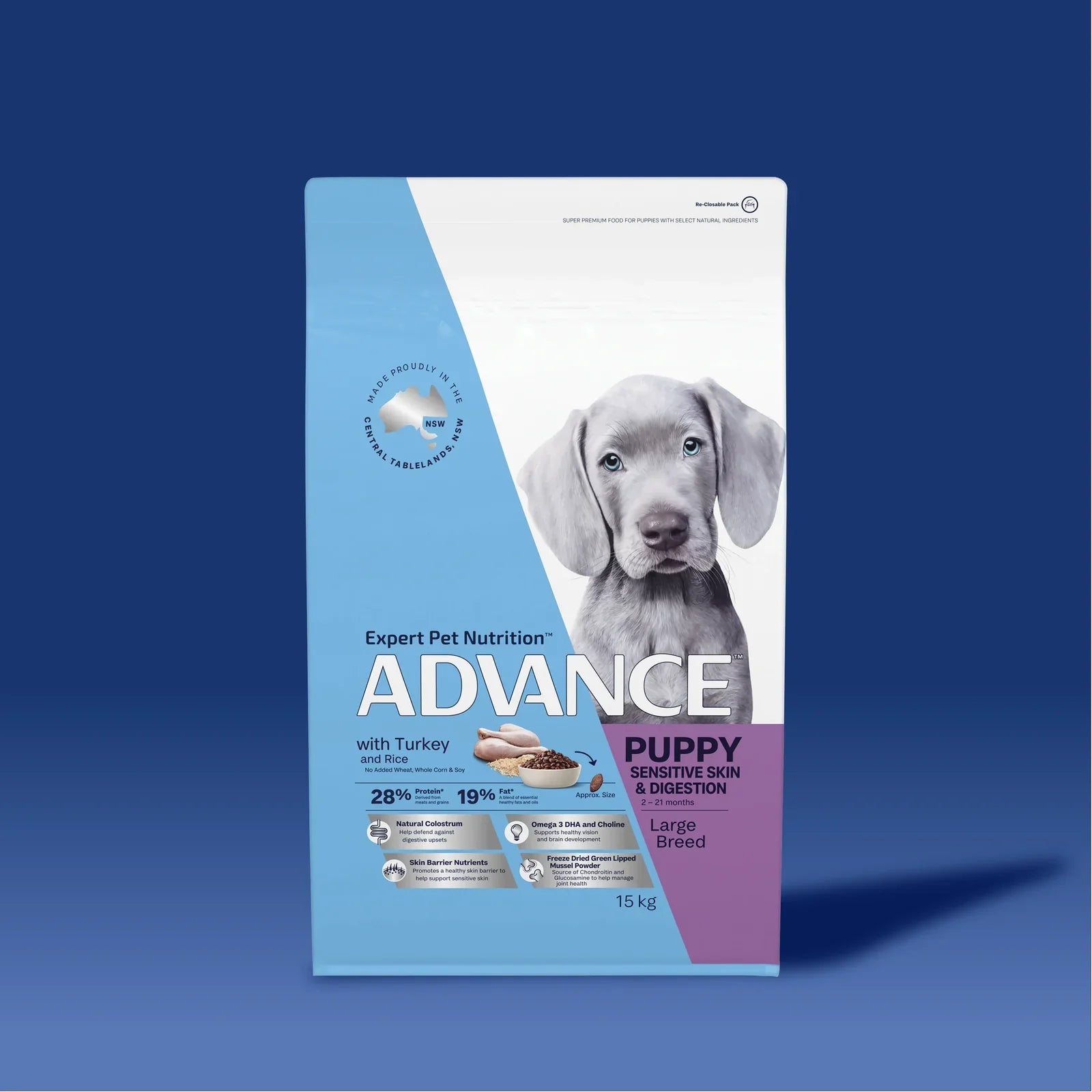 ADVANCE Sensitive Skin & Digestion Large Puppy Dry Dog Food Kibble Turkey And Rice 15kg - 15kg - Dry Dog Food - Cat N Dog Shop