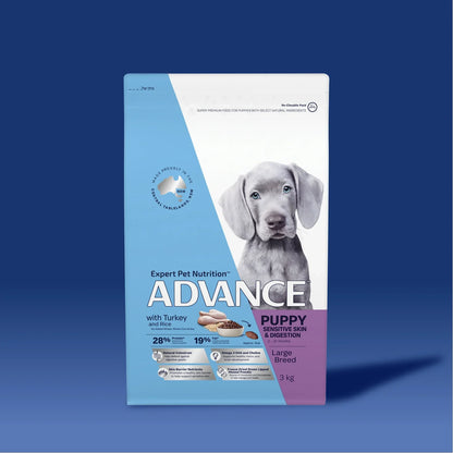 ADVANCE Sensitive Skin & Digestion Large Puppy Dry Dog Food Kibble Turkey And Rice 3kg