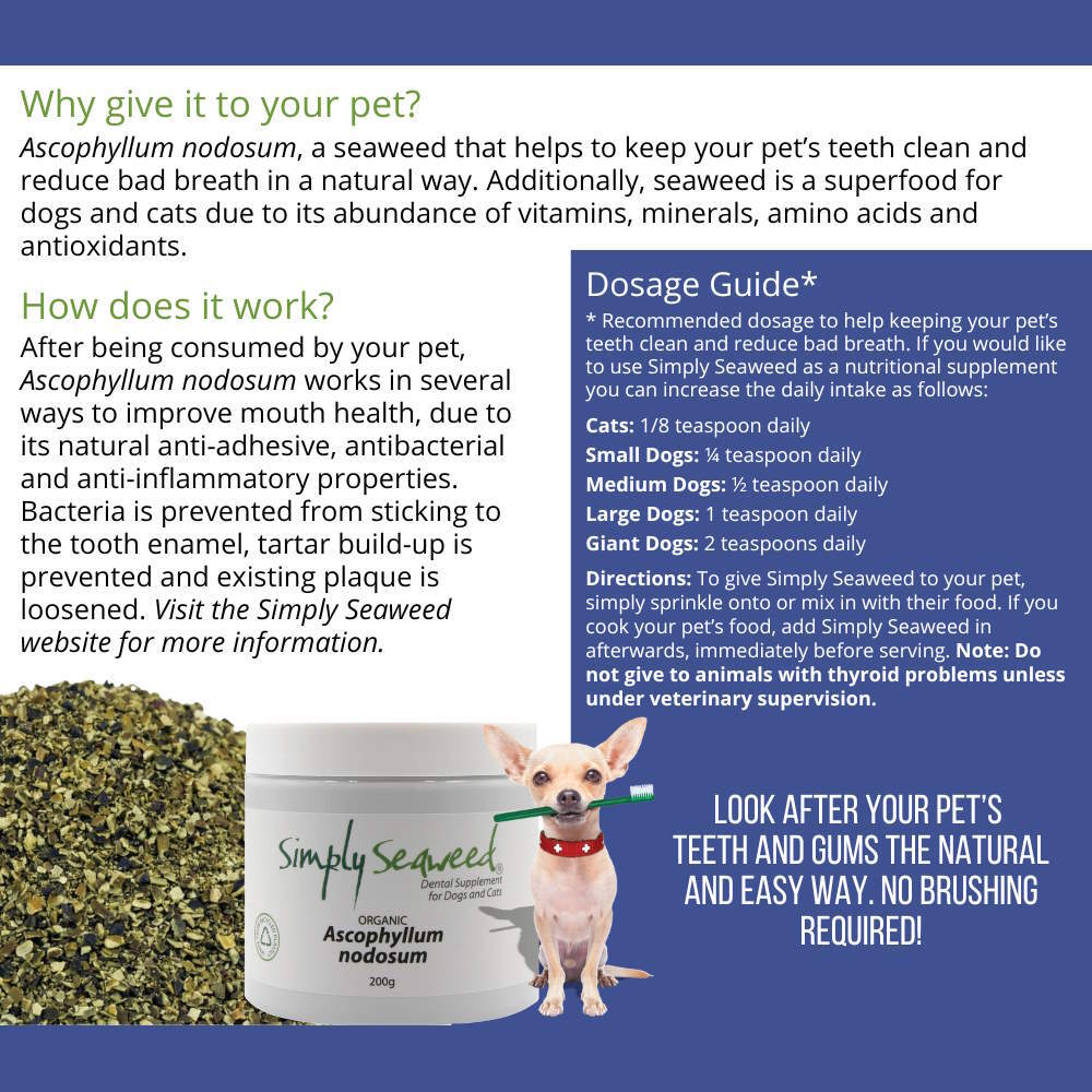 Simply Seaweed Dental Supplement for Dogs & Cats – 100% Organic Ascophyllum - 40g - Pet Supplement - Cat N Dog Shop