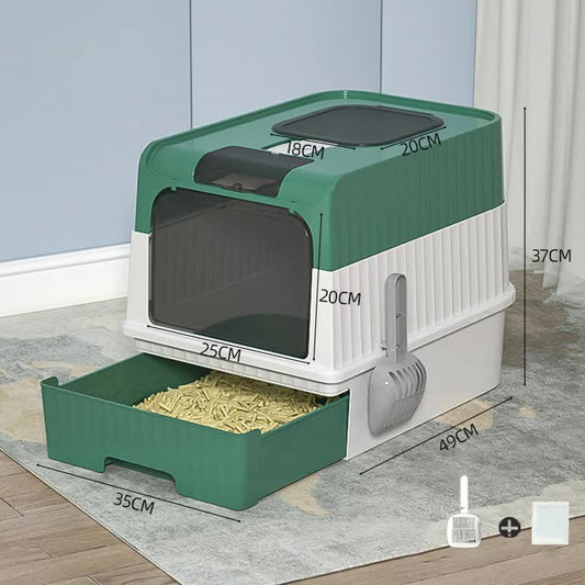 Green Large Enclosed Cat Litter Box with Drawer and Scoop-Odor Control, Removable Tray, Easy Clean Design - Default Title - Pet Care > Cat Supplies > Cat Furniture - Cat N Dog Shop