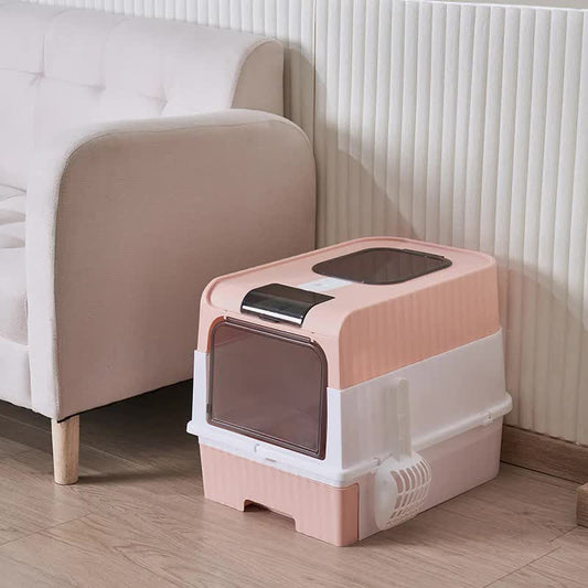 Pink Large Enclosed Cat Litter Box with Drawer and Scoop-Odor Control, Removable Tray, Easy Clean Design - Default Title - Pet Care > Cat Supplies > Cat Furniture - Cat N Dog Shop
