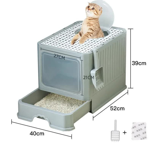 Top-Entry Cat Litter Box with Drawer - Enclosed Design, Easy Clean, Odor Control, Anti-Tracking Lid Grey - Default Title - Pet Care > Cat Supplies > Cat Furniture - Cat N Dog Shop