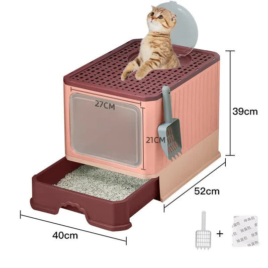 Top-Entry Cat Litter Box with Drawer-Enclosed Design, Easy Clean, Odor Control, Anti-Tracking Lid Pink - Default Title - Pet Care > Cat Supplies > Cat Furniture - Cat N Dog Shop