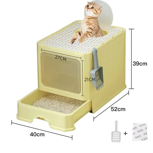 Top-Entry Cat Litter Box with Drawer-Enclosed Design, Easy Clean, Odor Control, Anti-Tracking Lid Yellow - Default Title - Pet Care > Cat Supplies > Cat Furniture - Cat N Dog Shop