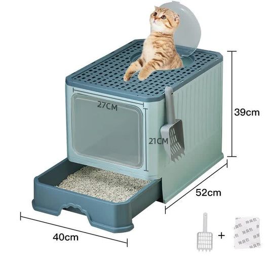 Top-Entry Cat Litter Box with Drawer-Enclosed Design, Easy Clean, Odor Control, Anti-Tracking Lid Green - Default Title - Pet Care > Cat Supplies > Cat Furniture - Cat N Dog Shop