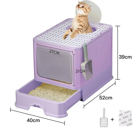 Top-Entry Cat Litter Box with Drawer-Enclosed Design, Easy Clean, Odor Control, Anti-Tracking Lid Purple - Default Title - Pet Care > Cat Supplies > Cat Furniture - Cat N Dog Shop
