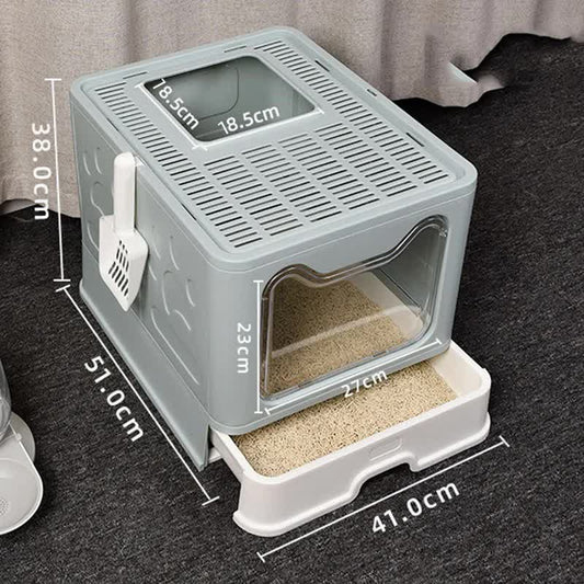 Foldable Cat Litter Box with Pull-Out Tray -Easy Cleaning and Anti-Splash Design Blue 51*41*38cm - Default Title - Pet Care > Cat Supplies > Cat Carriers & Crates - Cat N Dog Shop