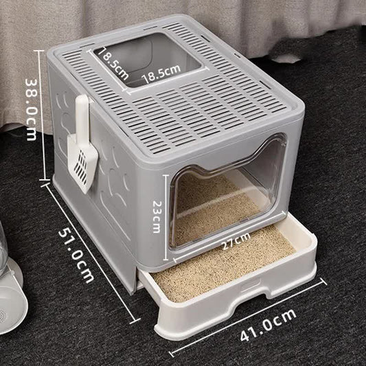 Foldable Cat Litter Box with Pull-Out Tray -Easy Cleaning and Anti-Splash Design Grey 51*41*38cm - Default Title - Pet Care > Cat Supplies > Cat Carriers & Crates - Cat N Dog Shop