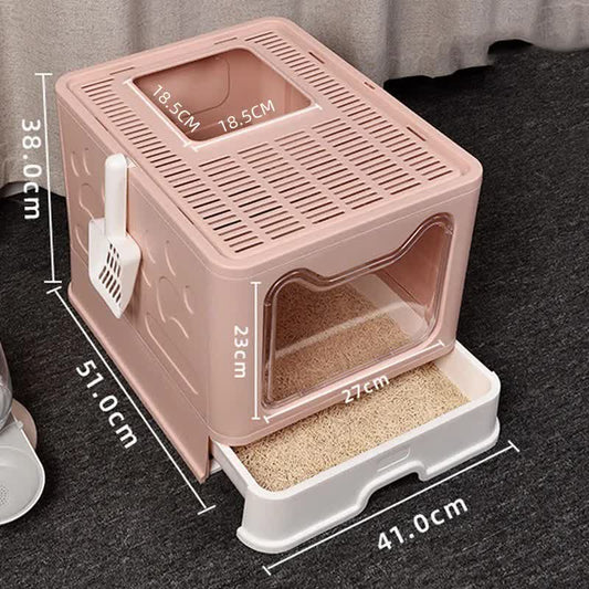 Foldable Cat Litter Box with Pull-Out Tray -Easy Cleaning and Anti-Splash Design Pink 51*41*38cm - Default Title - Pet Care > Cat Supplies > Cat Carriers & Crates - Cat N Dog Shop