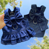 Stylish Pet Denim Harness Dress Set with T-Shirt and Skirt for Small Pets