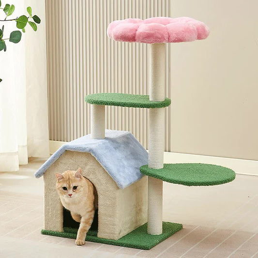 Floral Cat Tree with Cozy Hideaway and Scratching Posts for Active Cats - Default Title - Pet Care > Cat Supplies > Cat Furniture - Cat N Dog Shop