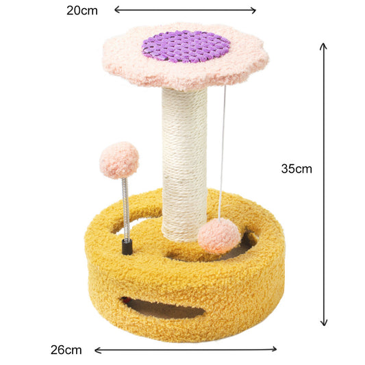 Yellow-Pink Cat Scratching Post with Playful Ball Toys for Active Kittens - Default Title - Pet Care > Cat Supplies > Cat Scratching Posts - Cat N Dog Shop