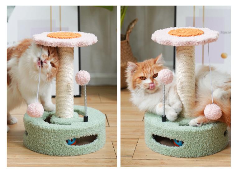 Yellow-Pink Cat Scratching Post with Playful Ball Toys for Active Kittens - Default Title - Pet Care > Cat Supplies > Cat Scratching Posts - Cat N Dog Shop