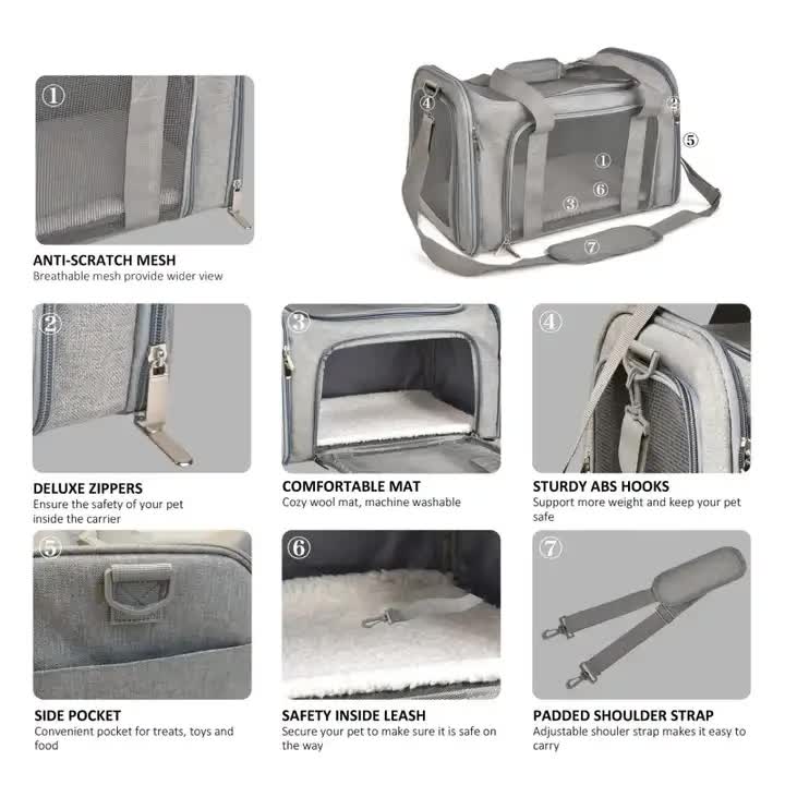 XL Grey Portable Foldable Pet Carrier Bag - Large Capacity Travel Carrier for 2 Small Pets, Comfortable and Stylish Cat Backpack, Foldable & Easy to Carry - Default Title - Pet Care > Cat Supplies > Cat Carriers & Crates - Cat N Dog Shop