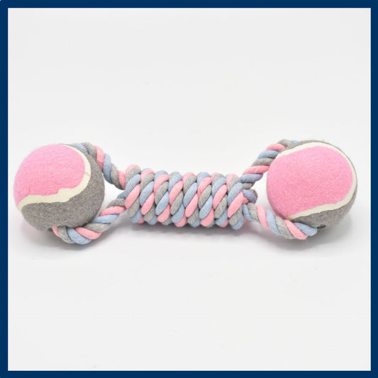 2 PCS Pink Durable Cotton Rope and Tennis Ball Dog Toy Set – Chew Resistant Tug Toys with Rope Dumbbell – Perfect for Dogs of All Sizes - Default Title - Pet Care > Toys > Dog Toys - Cat N Dog Shop