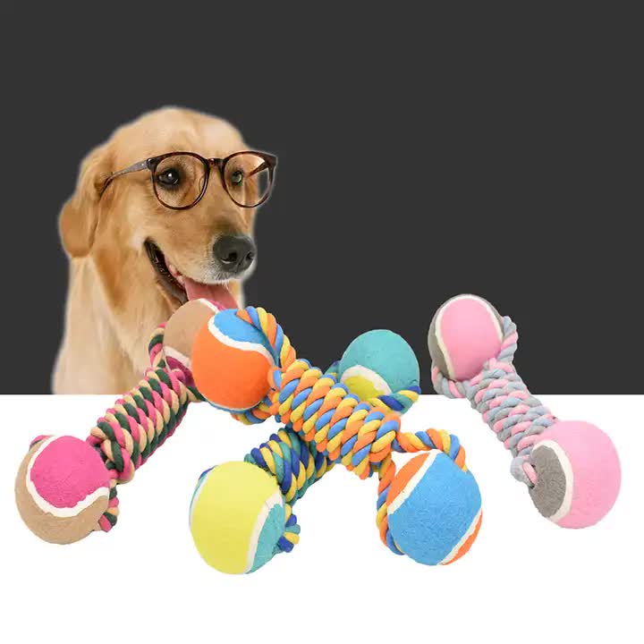 2 PCS Pink Durable Cotton Rope and Tennis Ball Dog Toy Set – Chew Resistant Tug Toys with Rope Dumbbell – Perfect for Dogs of All Sizes - Default Title - Pet Care > Toys > Dog Toys - Cat N Dog Shop