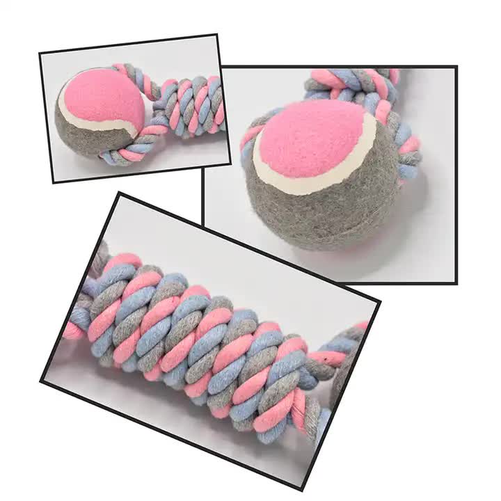 2 PCS Pink Durable Cotton Rope and Tennis Ball Dog Toy Set – Chew Resistant Tug Toys with Rope Dumbbell – Perfect for Dogs of All Sizes - Default Title - Pet Care > Toys > Dog Toys - Cat N Dog Shop