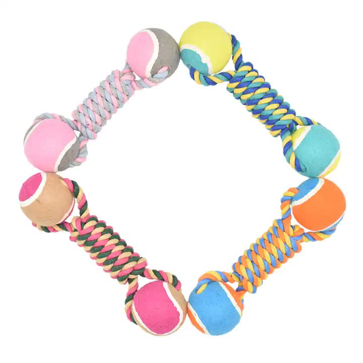 2 PCS Pink Durable Cotton Rope and Tennis Ball Dog Toy Set – Chew Resistant Tug Toys with Rope Dumbbell – Perfect for Dogs of All Sizes - Default Title - Pet Care > Toys > Dog Toys - Cat N Dog Shop