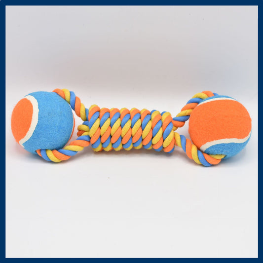 2 PCS Orange Durable Cotton Rope and Tennis Ball Dog Toy Set - Chew Resistant Tug Toys with Rope Dumbbell - Perfect for Dogs of All Sizes - Default Title - Pet Care > Toys > Dog Toys - Cat N Dog Shop