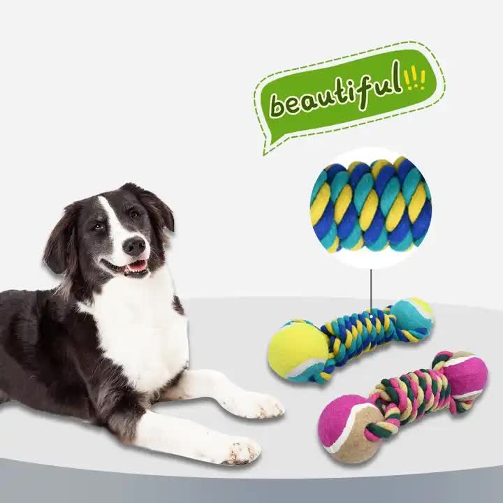 2 PCS Orange Durable Cotton Rope and Tennis Ball Dog Toy Set - Chew Resistant Tug Toys with Rope Dumbbell - Perfect for Dogs of All Sizes - Default Title - Pet Care > Toys > Dog Toys - Cat N Dog Shop