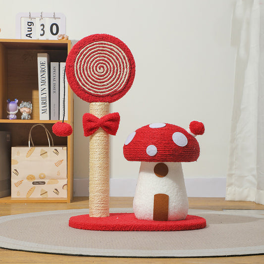 Red Durable Mushroom Cat Scratching Post with Sofa Protection for Small Cats - Default Title - Pet Care > Cat Supplies > Cat Scratching Posts - Cat N Dog Shop