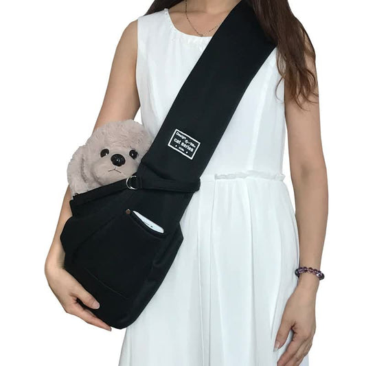 Black Adjustable Pet Sling Carrier Bag - Comfortable and Hands-Free Design - Default Title - Pet Care > Dog Supplies > Dog Beds - Cat N Dog Shop