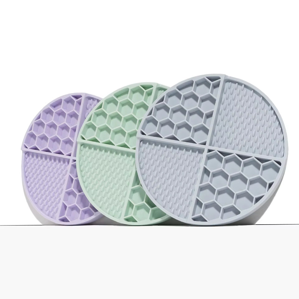 2 Pcs Pink Honeycomb Pet Slow Feeder Bowl - Anti-Choke Silicone Lick Mat with Suction for Dogs