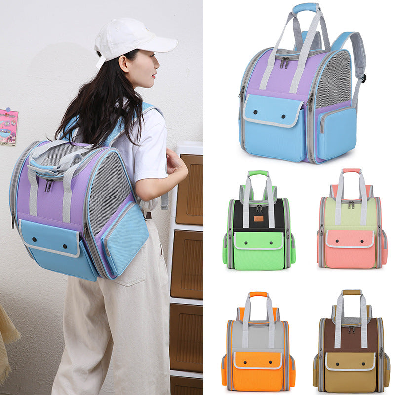 Blue And Purple Portable Pet Carrier Backpack - Spacious, Breathable, and Travel-Friendly for Cats and Small Dogs - Default Title - Pet Care > Cat Supplies > Cat Carriers & Crates - Cat N Dog Shop