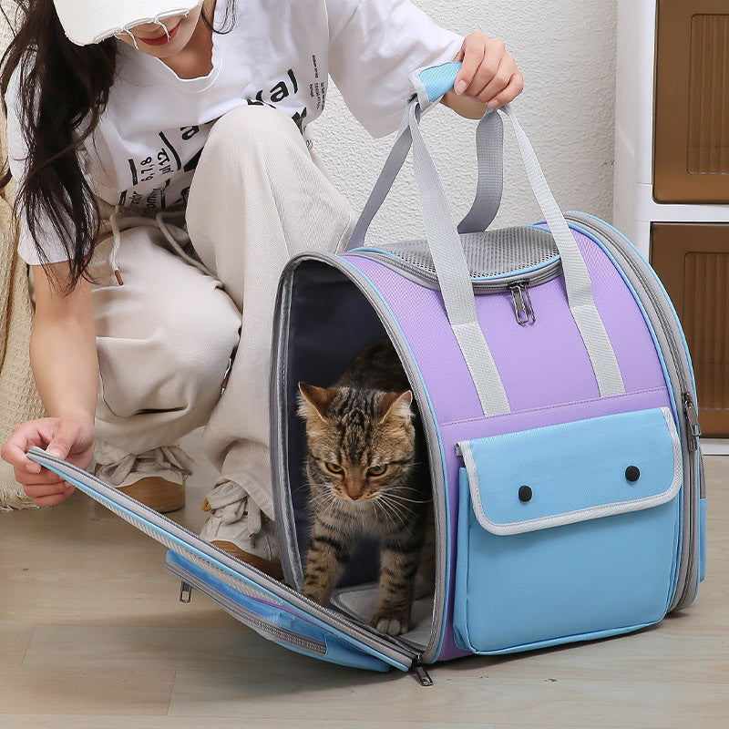 Blue And Purple Portable Pet Carrier Backpack - Spacious, Breathable, and Travel-Friendly for Cats and Small Dogs - Default Title - Pet Care > Cat Supplies > Cat Carriers & Crates - Cat N Dog Shop