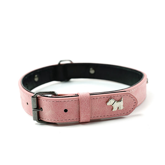 2 PCS Pink Soft Leather Dog Collar - Adjustable & Durable for Medium Dogs