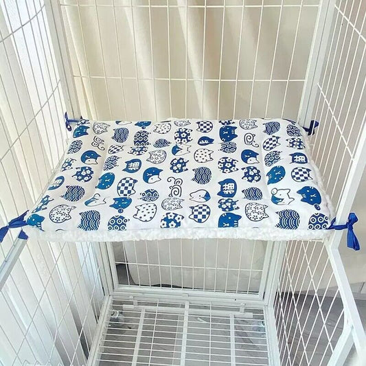 Cozy Tie-On Cat Cage Platform Pad with Blue Cat Pattern for Feline Comfort - Default Title - Pet Care > Cat Supplies > Cat Furniture - Cat N Dog Shop
