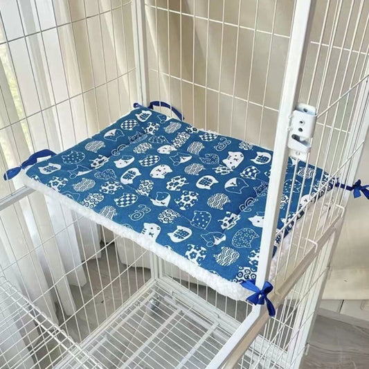 Cozy Tie-On Cat Cage Platform Pad with Blue Cat Pattern for Feline Comfort - Default Title - Pet Care > Cat Supplies > Cat Furniture - Cat N Dog Shop
