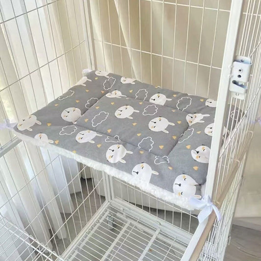 Cozy Tie-On Cat Cage Platform Pad with Rabbit Pattern for Feline Comfort - Default Title - Pet Care > Cat Supplies > Cat Furniture - Cat N Dog Shop