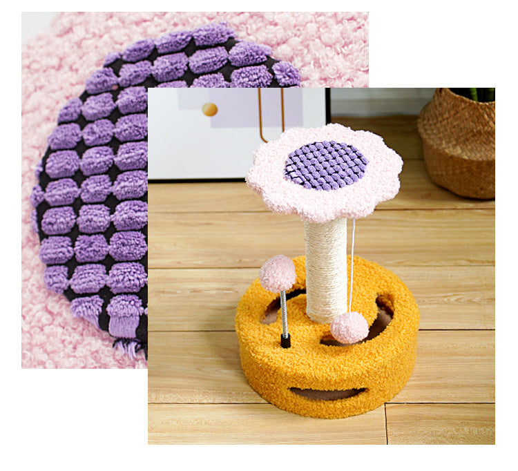 Yellow And Pink Sunflower Cat Scratching Post - 35cm Sisal Cat Tree with Plush Toys for Small Cats - Default Title - Pet Care > Cat Supplies > Cat Scratchers - Cat N Dog Shop