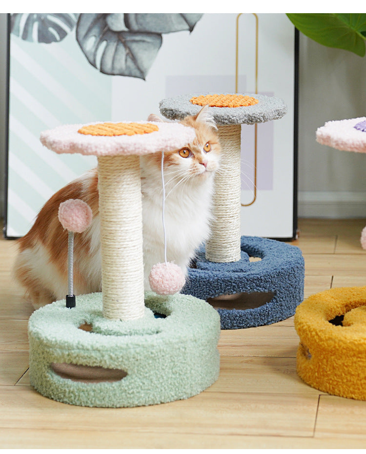 Yellow And Pink Sunflower Cat Scratching Post - 35cm Sisal Cat Tree with Plush Toys for Small Cats - Default Title - Pet Care > Cat Supplies > Cat Scratchers - Cat N Dog Shop