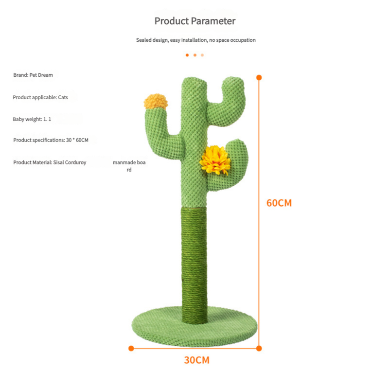 Cactus-Shaped Cat Scratching Post with Sisal Rope and Plush Chenille - Green - Default Title - Pet Care > Cat Supplies > Cat Furniture - Cat N Dog Shop