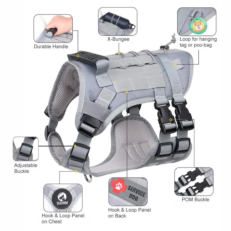 Gray Tactical Dog Training Harness - Adjustable Vest for Training and Walking - L - Default Title - Pet Care > Dog Supplies > Dog Collars, Leads & Harnesses - Cat N Dog Shop