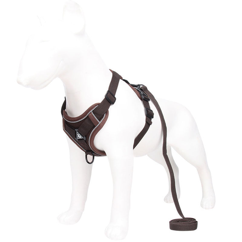 Brown Reflective Mesh Dog Harness and Leash Set - Adjustable No-Pull Vest - L - Default Title - Pet Care > Dog Supplies > Dog Collars, Leads & Harnesses - Cat N Dog Shop