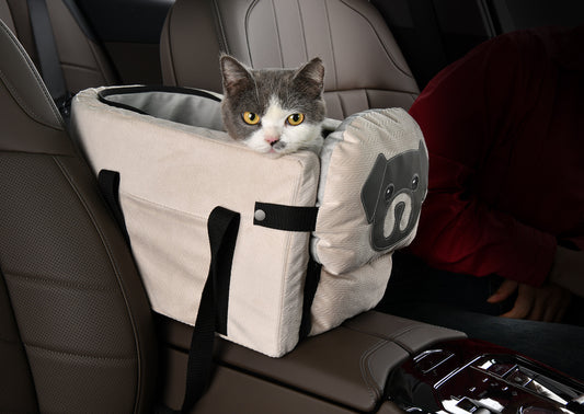 Beige Pet Car Booster Seat for Small Dogs & Cats - Safe Travel Carrier Bed - Default Title - Pet Care > Dog Supplies > Dog Carriers & Crates - Cat N Dog Shop