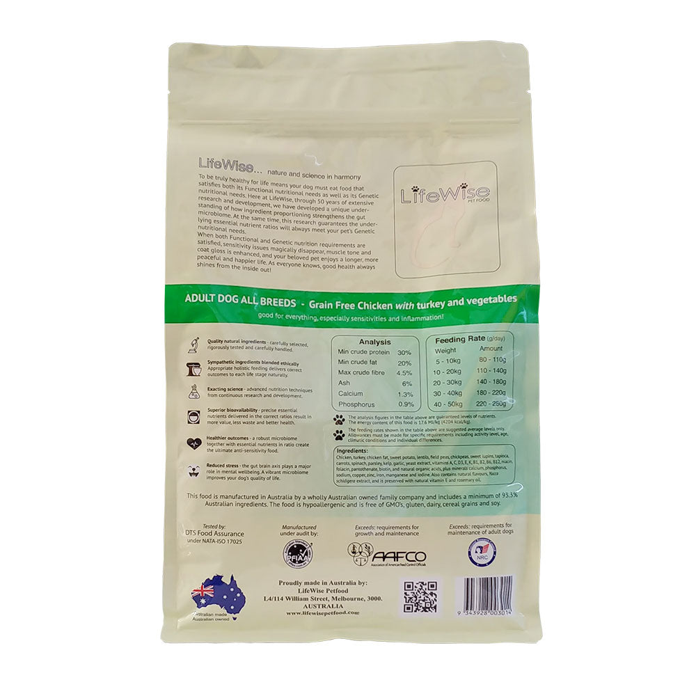LifeWise Australia Grain Free Dry Dog Food Chicken With Turkey And Vegetables 18kg - 18kg - Dry Dog Food - Cat N Dog Shop